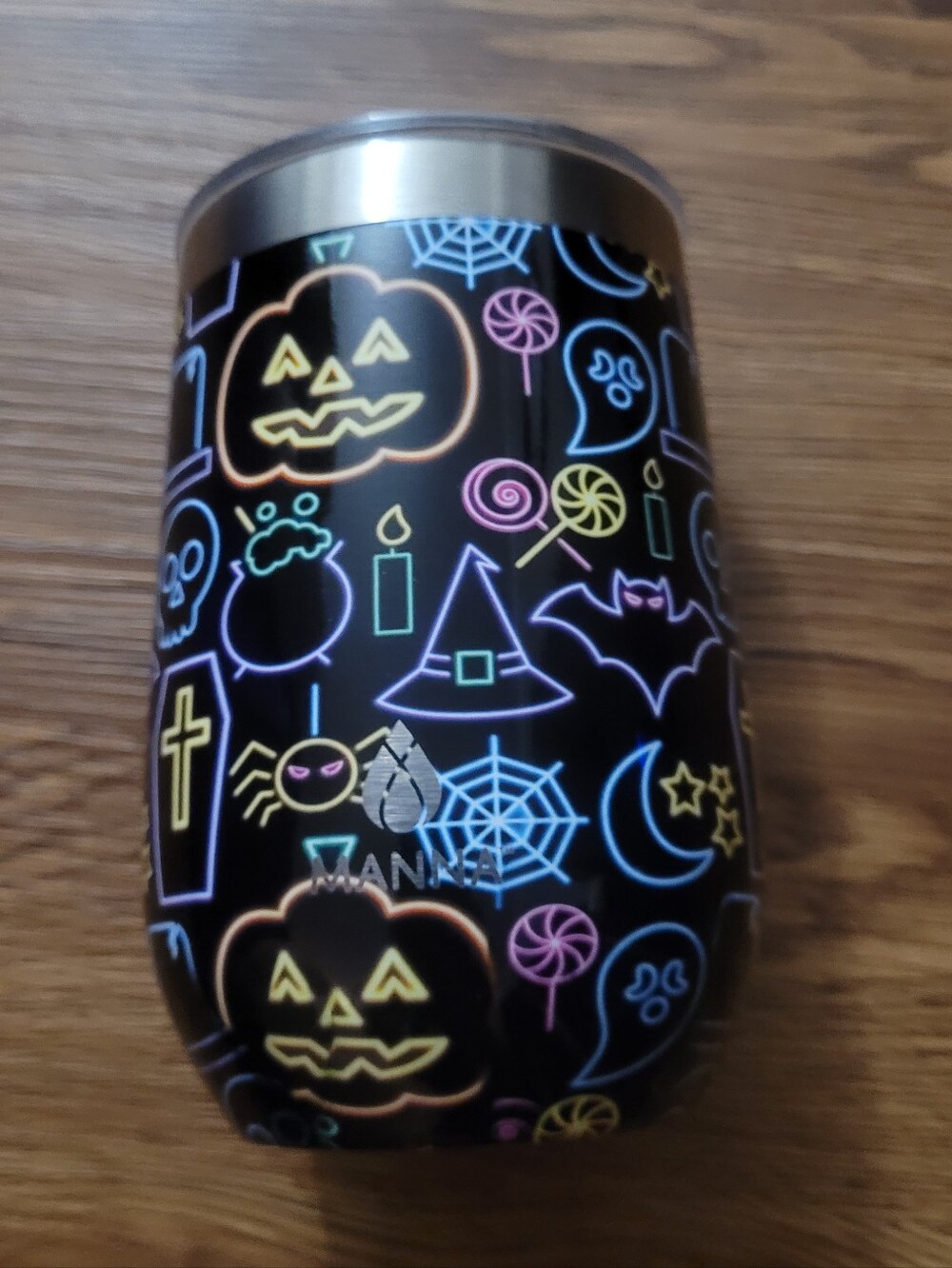 NWT Halloween steel tumbler wine cup neon pastel pumpkin bat coffin spiderweb
